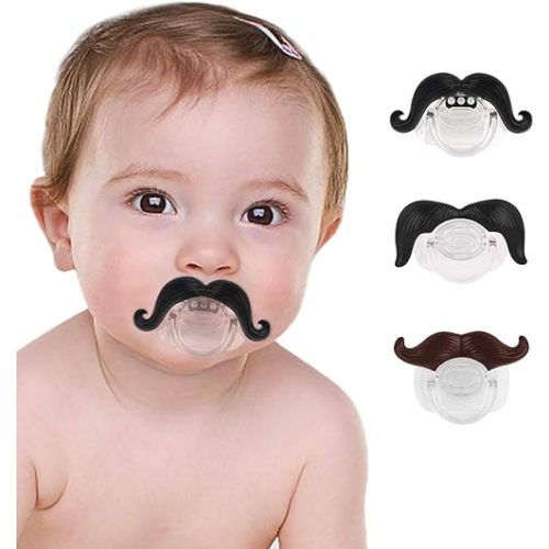 3Pcs Baby Pacifier, Funny Baby Pacifier, Soft Silicone Mustache Pacifier, Gentleman Mustache Designed Baby Pacifiers, Mustache Baby Pacifiers for Soothe Your Newborn Baby
