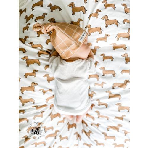 Dachshund Baby Swaddle or Cocoon Sack Set | Newborn Photo Prop Cocoon | Newborn Swaddle Set with Headband | Dog Swaddle