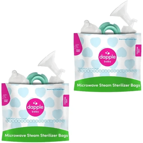 Dapple Baby Bottle Microwave Sterilizer Bags, Reusable for Breast Pump Parts/Baby Bottle, 20 Uses Per Bag, Great for Travel/Office, 8 Ct - Pack of 2