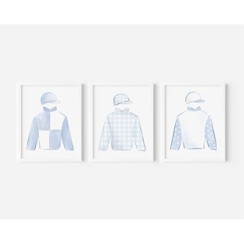 Watercolor Jockey Silk Prints, Blue Silks | 8x10 | Printable Download | Set of 3 Jockey Silk Prints | Racehose Horse Racing Print Set | 0106