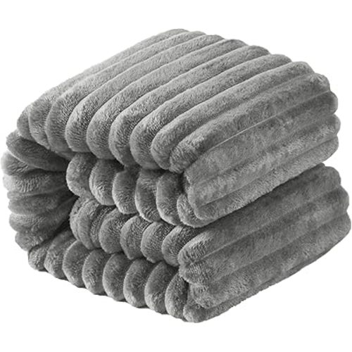 NTBAY Plush Flannel Oversized Baby Blanket, 50X60 Inches Soft and Warm Toddler Blanket with Striped Texture Nursery Bed Blanket for Stroller, Crib, Travel, Baby Gift, 50"x60", Grey