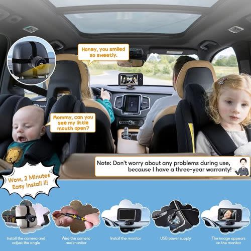 LeeKooLuu Baby Car Camera USB: Protect Eyes Gift for Infant 2 Mins Easy Install Rear Facing Car Seat Baby Monitor with Camera HD 1080P Crystal Night Vision Backseat Camera 360° Rotation Two Kids K01