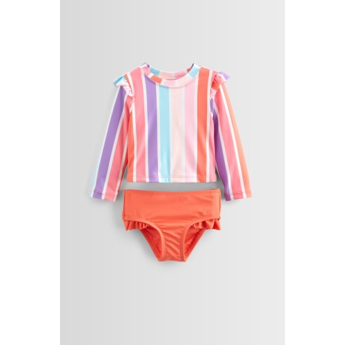 Ruffle Trim Two-Piece Rashguard Swimsuit