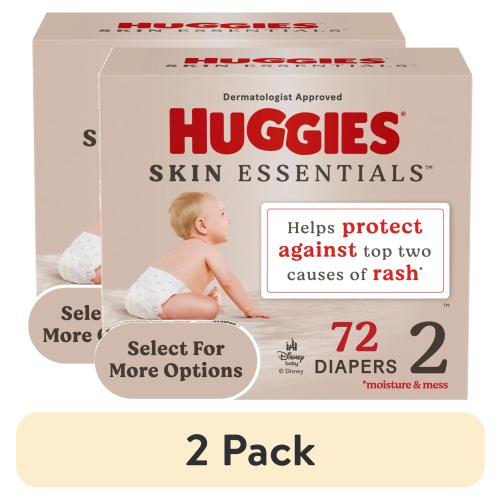 (2 pack) Huggies Skin Essentials Baby Diapers for Sensitive Skin, Size 2 (12-18 lbs), 72 Ct (Select for More)