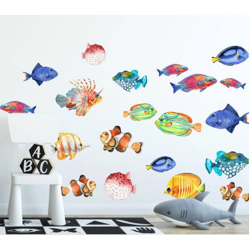 Tropical Fish Wall Decal Set • Colorful Fishes • Ocean Fish Wall Sticker • Underwater Sea Life • Under The Sea • Peel & Stick Fabric