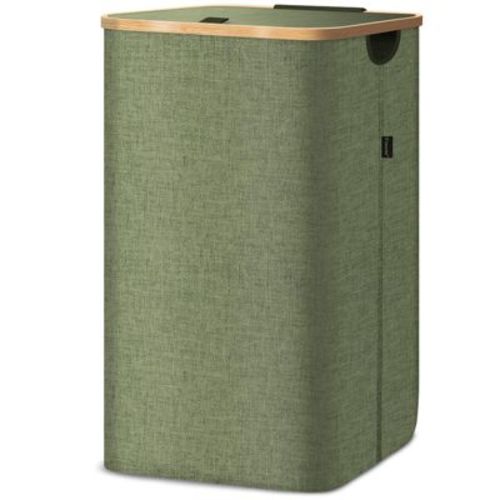 HOMLUX 2.8bu Laundry Hamper with Lid, Bamboo Pull Handles, Internal Support, Beige
