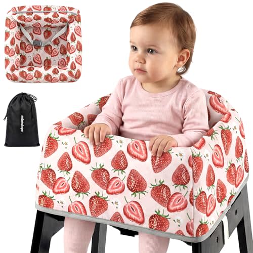 Mamatepe Baby High Chair Cover Restaurant with Strap Pads & 2-Point Harness - Machine Washable, Waterproof, Portable for Restaurant/Travel/Home - Fits High Chairs, Red Strawberry