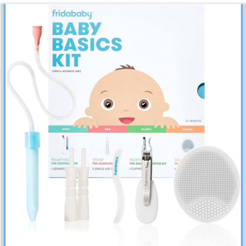 Frida Baby Basics Kit, 6pc Baby Essentials Kit Includes Nasal Aspirator Snotsucker, NailFrida Nail Files, Windi Gas Relief, DermaFrida Bath Brush + Silicone Carry Case