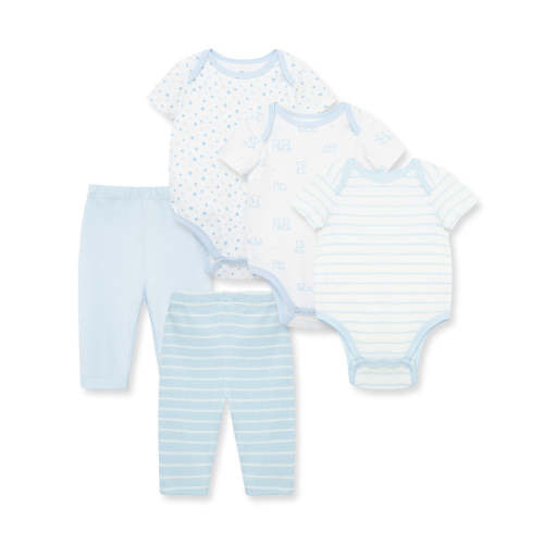 Little Me 5 Piece Bodysuit Pant Set - Blue 3 Months in Blue