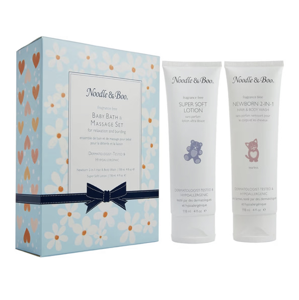 Noodle & Boo Baby Bath & Massage Gift Set – Includes 4 oz Newborn Hair & Body Wash & Super Soft Lotion, Hypoallergenic, Pediatrician-Tested, Dermatologist-Tested for Delicate and Sensitive Baby Skin