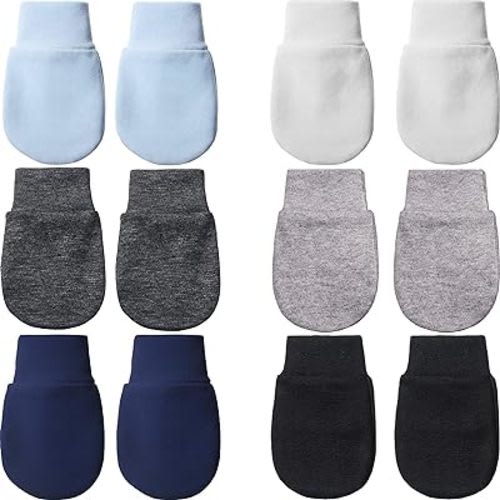6 Pairs Anti-Scratch Cotton Mittens for 3-9 Month Baby Girls and Boys