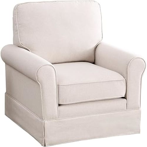 INZOY Swivel Accent Chair Linen Mid Century Modern Chair, Comfy Swivel Barrel Reading Chair, Upholstered Square Chair for Living Room Bedroom Small Spaces, Fully Assembled, Beige