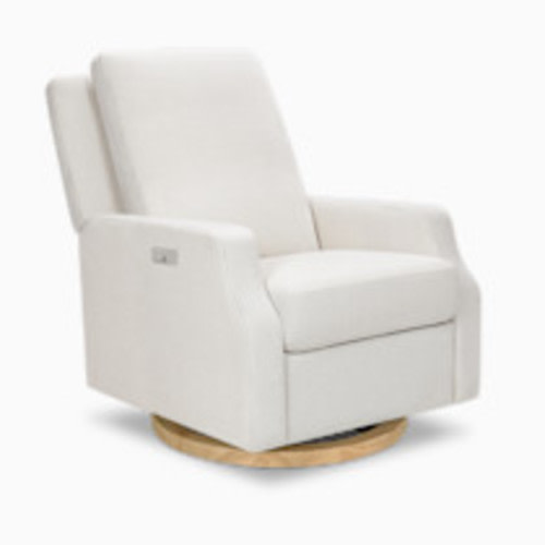 Namesake Crewe Electronic Recliner and Swivel Glider - Fog Chatham Stripe Performance Eco-Weave With Light Wood Base