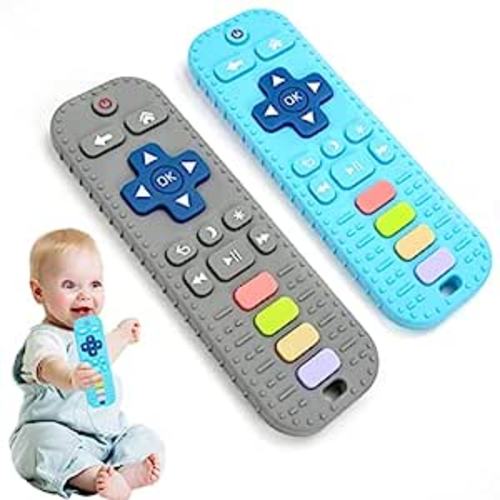 Amazon.com : Baby Teething Toys, 2Pack Teething Toys for Babies 6-12 Months 0-6 Months, Baby Toys 6 to 12 Months, Remote Control Teething Toys, Newborn Baby Teether, Infant Toys for Baby Boy Girl Toys (Gray+Blue) : Baby