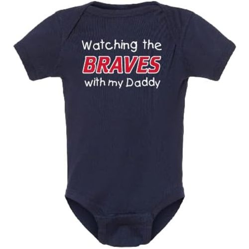 Curiositees Watching the Braves with My Daddy Baby Boy's Bodysuit Outfit - Navy
