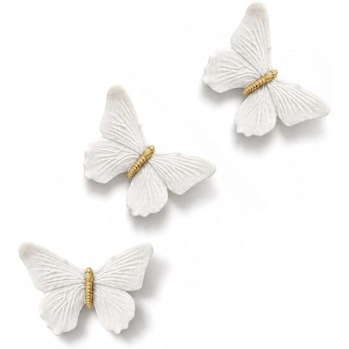 GUSFREUD 3D Butterfly Wall Decor Set – Resin Wall Decor for Living Room, Bedroom, Bathroom, Dining Room, Outdoor and Gallery Walls - Sandstone Gold - Set of 3