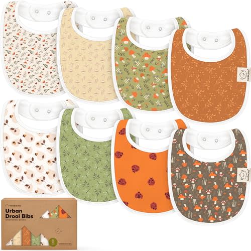 8-Pack Organic Baby Bibs for Boys, Girls - Soft Cotton Drooling and Teething Bibs for Baby Girl & Boy, Extra Absorbent, Easy To Clean & Put On for Toddler, Newborn, Infant 0-24 Months (Fall Spores)