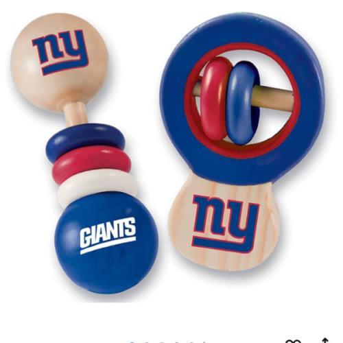 MasterPieces NFL New York Giants Natural Wood, Non-Toxic, BPA, Phthalates, & Formaldehyde Free, Baby Rattle Set, 2 Pieces