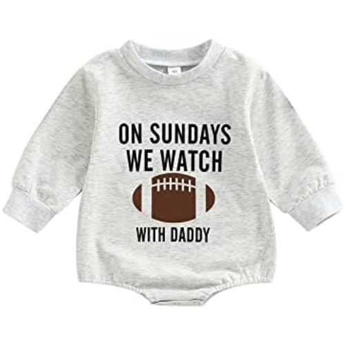 Baby Boy Girl Football Season Romper Sweatshirt Long Sleeve Letters Print One Piece Bodysuit Fall Winter Outfit