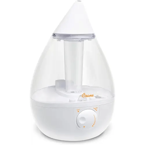Crane White Drop Ultrasonic Cool Mist Teardrop Humidifier, 1 Gallon, Auto Shut-Off, Baby Humidifier for Nursery and Bedroom