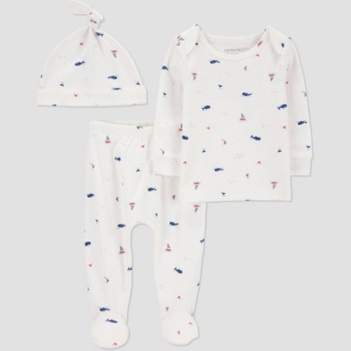 Carter's Just One You®️ Baby Boys' 3pc Long Sleeve Whale Top & Bottom Set - Ivory 6M