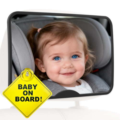 Baby Car Mirror with Premium Matte Finish for Rear Facing Infant with Wide Crystal Clear View, Shatterproof, Crash Tested and Certified(Black)