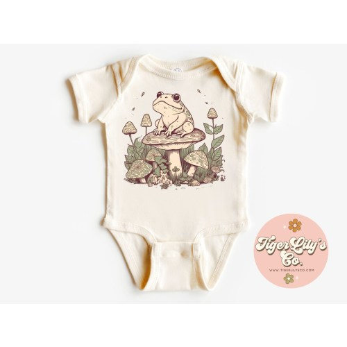 Frog Mushroom Baby Onesies® - Retro, Cottagecore, Floral, Toadstool, Whimsical, Baby Bodysuit One-piece Baby Onesie®