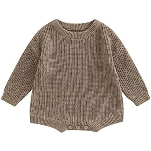 woshilaocai Baby Boy Girl Sweater Oversized Long Sleeve Romper Warm Crewneck Bodysuit Knitted Winter Clothes - Khaki Grey - 0-3 Months