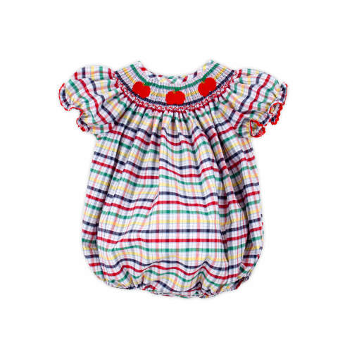Apple Trio Primary Plaid Smocked Bishop Bubble