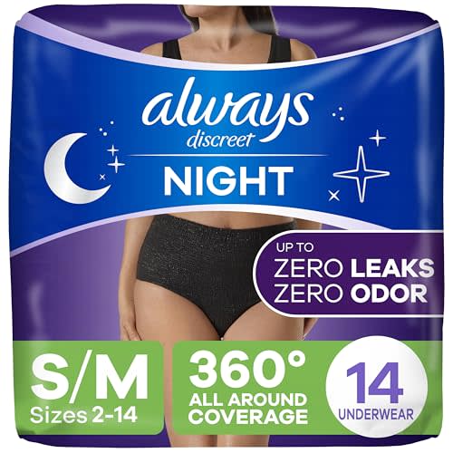 Always Discreet Overnight Adult Incontinence & Postpartum Bladder Leak Underwear for Women, Disposable, Small/Medium, 14 Count