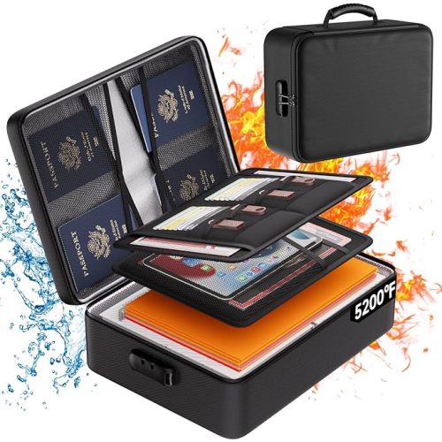 DocSafe 5200°F Document Organizer with Lock,Upgraded Heat Insulated Fireproof&Waterproof Box 8 Layers File Organizer,Portable Home Travel Safe Storage for Important Documents, Files and More