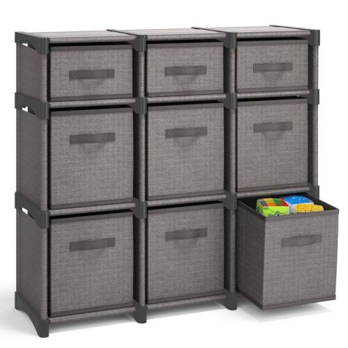 Nestl Cube Organizer Shelves With Cubby Bins, 9 PC DIY Cube Storage Shelves with Cubbies Storage Bins - Gray
