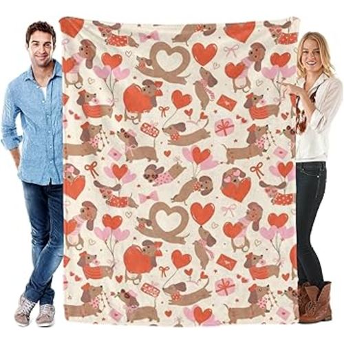 Dachshund Valentine Blanket 40"x50", Valentine Day Gift Blanket Sausage Dog with Love Gifts for Him Her, Love Heart Anniversary Wedding Soft Couple Throw Blanket for Couch Sofa