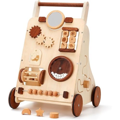 Woodtoe Wooden Baby Walker, Adjustable Speed Push Walker, Montessori Walker for Boys and Girls, Baby Activity Center, Sit to Stand, Toddler Push Toys for Babies 9-12 Months, 1 2 3 Year Old