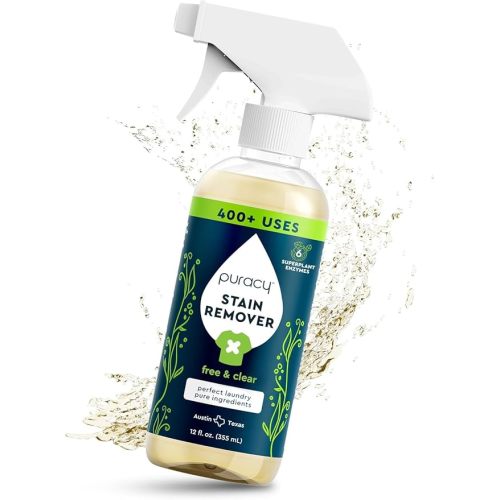Puracy Stain Remover Spray, Natural Travel and Laundry Stain Cleaner for Clothes, Baby & Kids Stains, Oil & Fabric Spot Cleaner (Free & Clear, 12 oz)