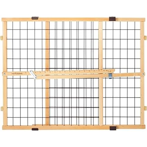 MYPET North States Wire Mesh Dog Gate: 26.5-42" Wide. Pressure Mount. No Tools Needed. Dog Gate 23" Tall, Expandable, Durable Dog Gates for Doorways, Sustainable Hardwood