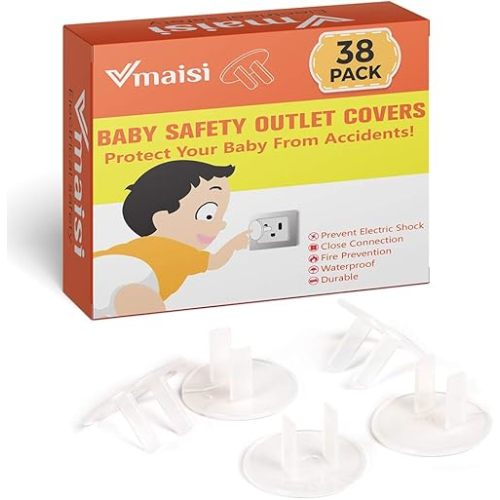 38 Pieces Clear Outlet Covers Baby Proofing - Vmaisi Electrical Safety ChildProof Plug Protector - (Clear, 38 Pack)