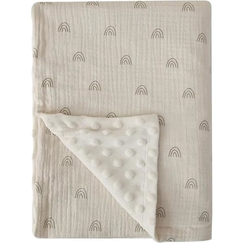 DaysU Baby Blankets Unisex with Muslin Cotton Front and Dotted Fleece Back, Silky Micro Super Soft Plush Newborn Baby Blankets for Boys Girls, Bed Blanket Bed Throws, Rainbow, 30x40 inches