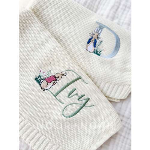Personalized Knit Baby Blanket, Hospital Newborn Baby Shower Gift, easter blanket, easter basket, peter rabbit nursery, bunny monogram