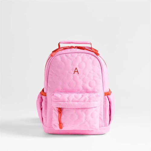 Personalized Quilted Pink Flower Small Kids Backpack with Side Pockets