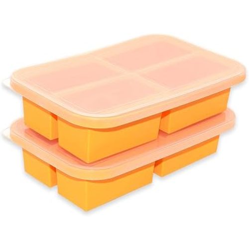 1-Cup Silicone Freezing Trays with Lid,2 Pack,Easy-Release Silicone Freezer Molds for Soup Ice Cubes,Soup Freezer Molds,Freeze & Store Broth,Sauce,Leftovers - Makes 8 Perfect 1 Cup Portions