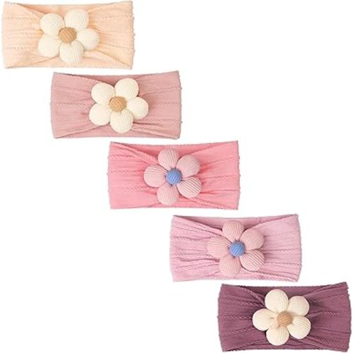CÉLLOT 5 Pcs Baby Flower Headbands Baby Girls Nylon Headbands Soft Hairbands Hair Accessories for Newborn Infant Toddler Kids(Pink)