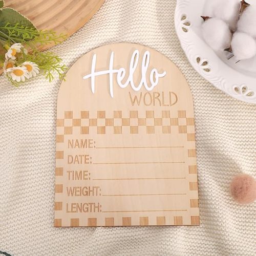 Racing Hello World Bulletin Board - Little Racer Birth Information Record, Baby Milestone Discs, Checkerboard Baby Announcement Sign, Hospital Nursery Card Photo Props (Racing)