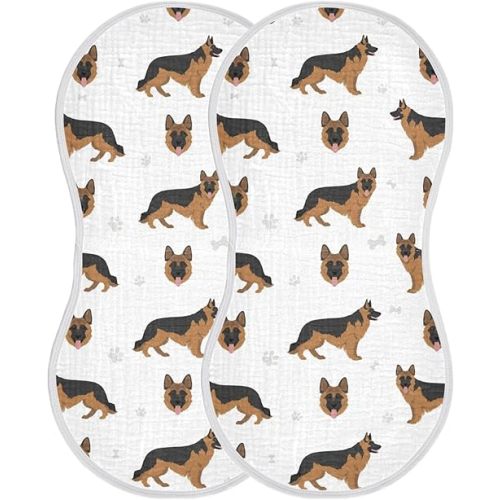 German Shepherd Dog Muslin Burp Cloths for Baby 2 Pack Soft 100% Cotton Baby Washcloths Bibs for Boy Girl