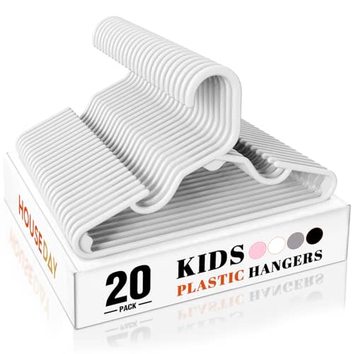 HOUSE DAY Premium Baby Hangers 20 Pack, 11 Inch Kids Plastic Hanger White, Slim Childrens Hangers for Infant, Toddler, Child Clothes, Non-Slip Sturdy and Durable Baby Clothes Hanger for Closet