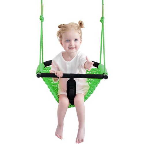 2 -in- 1 Toddler Swing. Swing Seat for Kids with Adjustable Ropes, for Kids Heavy Duty Rope Play Secure Children Swings Set, for Outdoor Indoor, Backyard. Upgrade Product (Green)