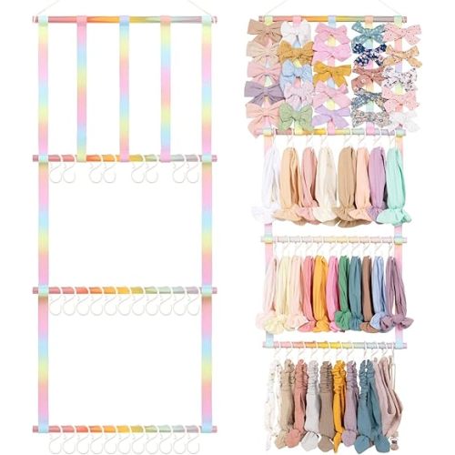 POVETIRE Headband Holder Hair Bows Organizer for Girls, Baby Hair Accessories Organizer Storage Wall Hanging Decor for Toddler Girls Room