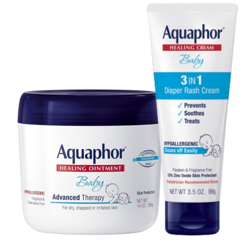 Aquaphor Baby Healing Ointment (14 Oz) + 3-in-1 Diaper Rash Cream (3.5 Oz), Hypoallergenic and Fragrance Free Skin Care Set for Babies