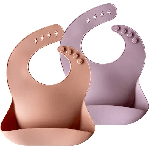 Moonkie Silicone Baby Bibs Set Of 2, BPA Free Soft Adjustable Fit Waterproof Feeding Bibs for Babies and Toddlers(Muted/Pale Mauve)