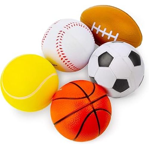 Boley Sports Ball Set - 5 Pack Mini Soccer Ball, Football, Basketball, Baseball, and Tennis Ball - Soft, Safe, Durable, and Kid-Friendly Playground Balls for Indoor and Outdoor Play - Ages 3 and Up